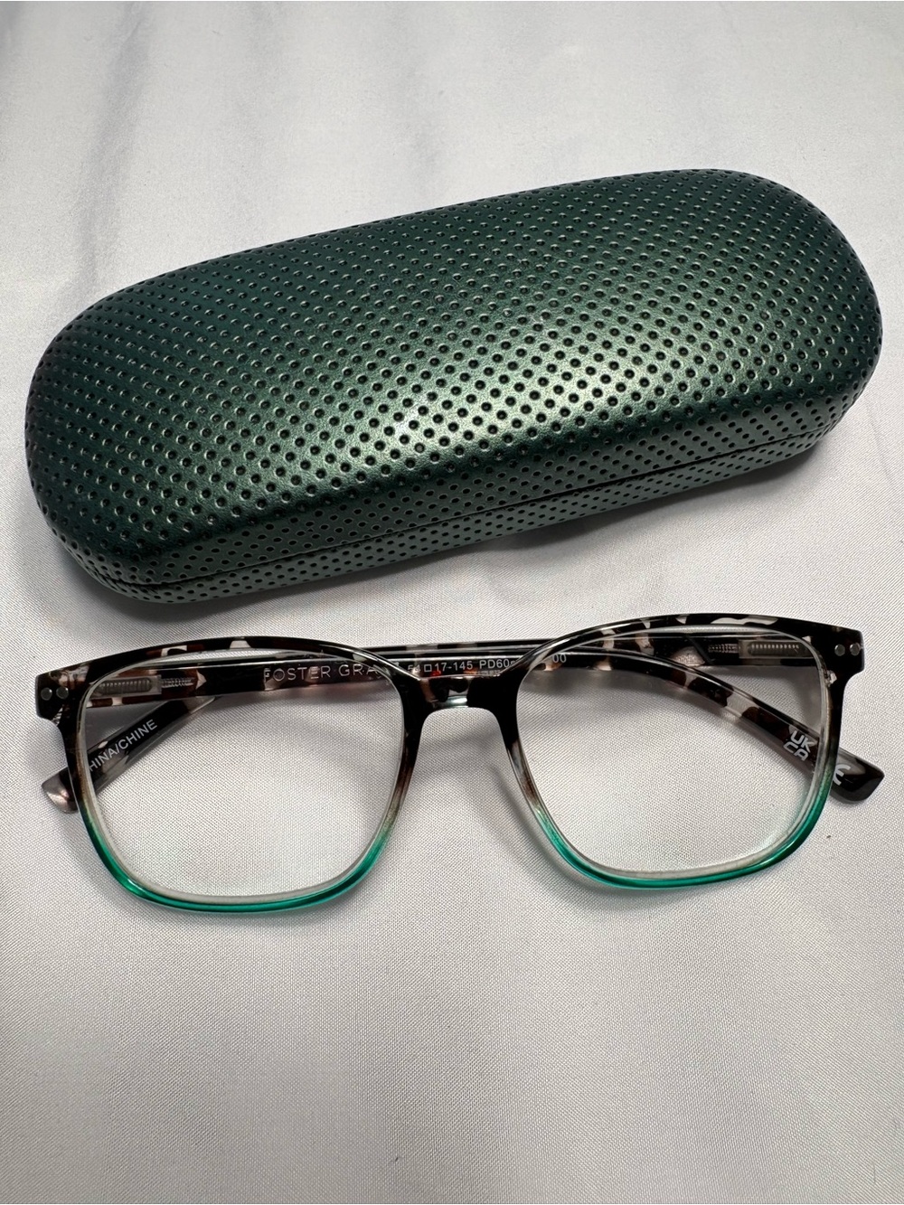 Foster Grant Reading Glasses +2.00 Tortoise & Green Square Frames w/ Case